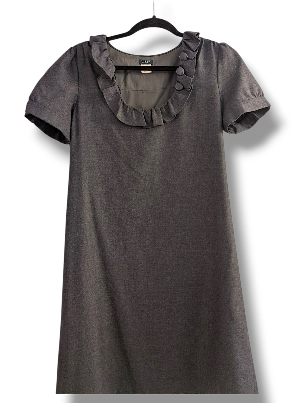 J. Crew Charcoal Ruffle-Trim Short Sleeve Shift Dress, Size 6